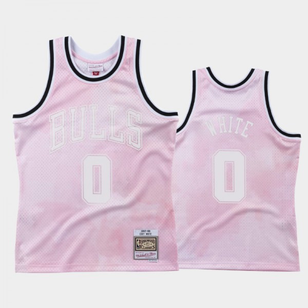 Coby White Chicago Bulls #0 Men's Cloudy Skies 1997-98 Hardwood Classics Jersey - Pink