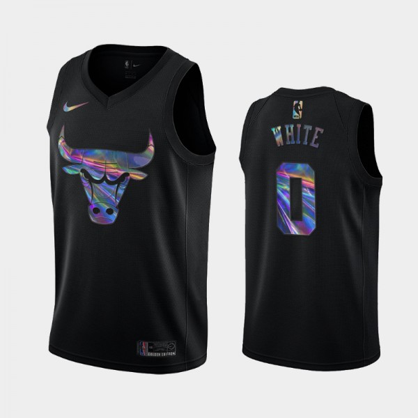 Coby White Chicago Bulls #0 Men's Iridescent Logo Iridescent Holographic Limited Edition Jersey - Black