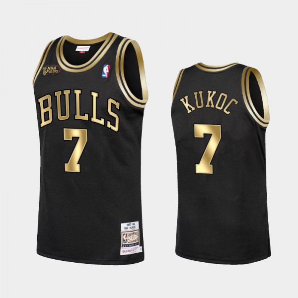 Toni Kukoc Chicago Bulls #7 Men's Finals Champs Bulls 1998 Golden Limited Jersey - Black