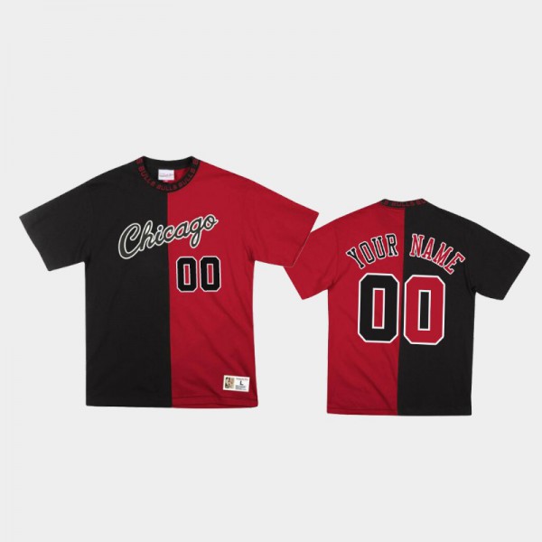 Chicago Bulls #00 Men's Split Color Custom Two-Tone Classic T-Shirt - Black Red